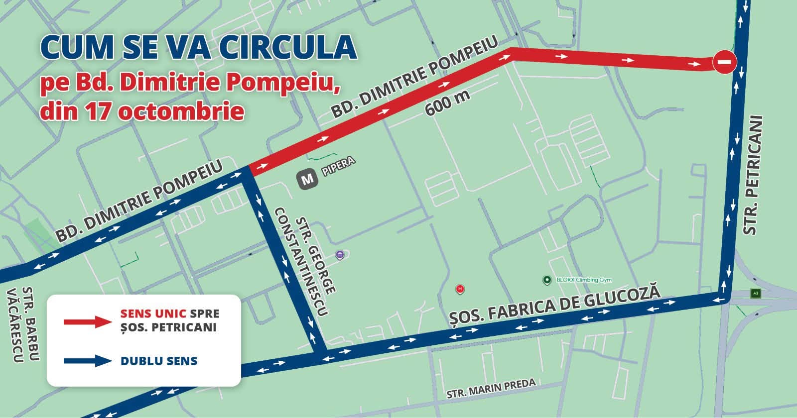 traficul rutier pe Bulevardul Dimitrie Pompeiu va fi reorganizat temporar